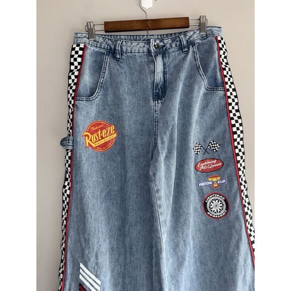 Disney Pixar Cars Race RUST-EZE Icons Wide Leg Jeans Sz 11 Hot Topic Lightening - Picture 8 of 16